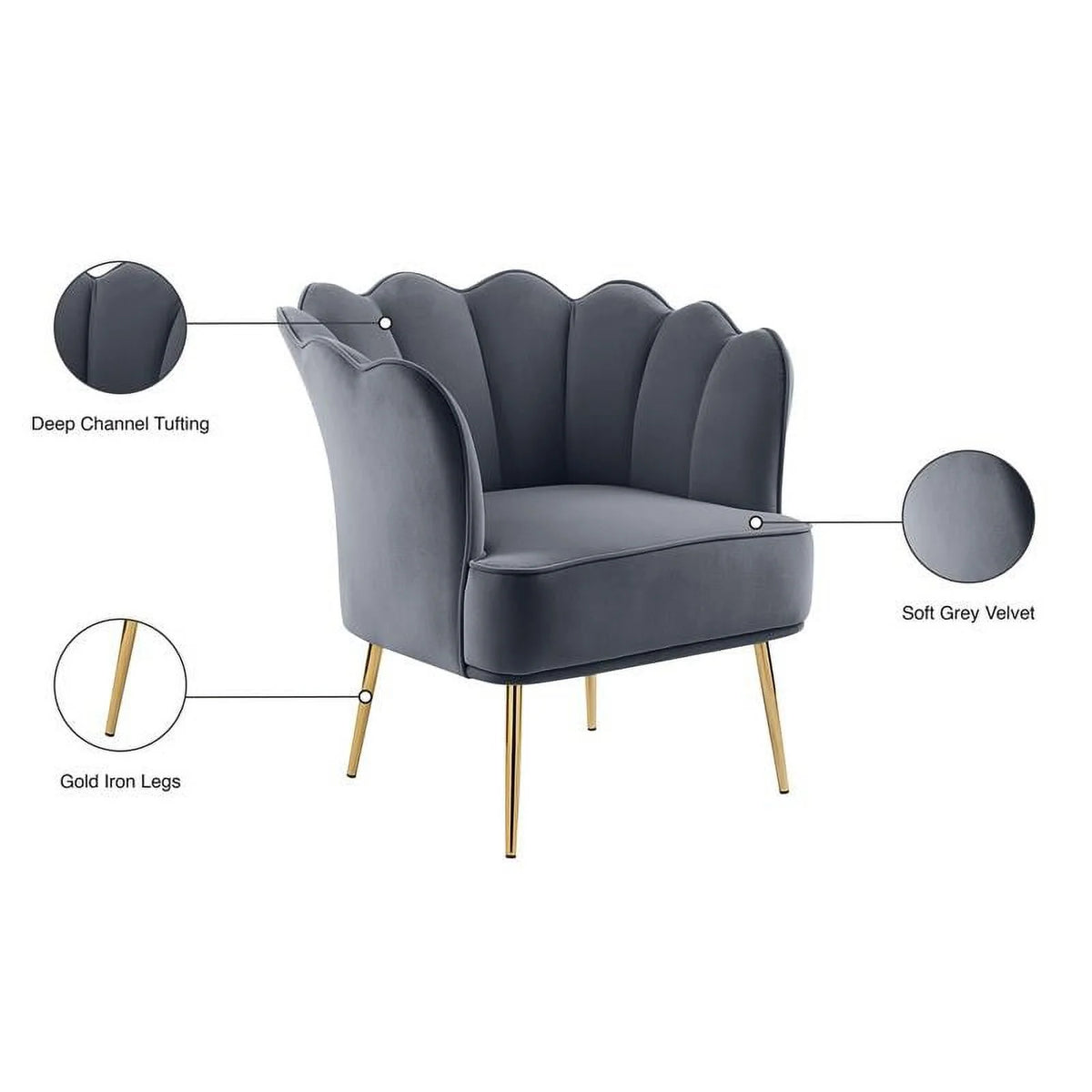 Gray Velvet Accent Chair with Gold Iron Legs X5092
