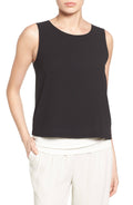 Plus Size Silk Boat Neck Crepe Shell - Black 2x U2946