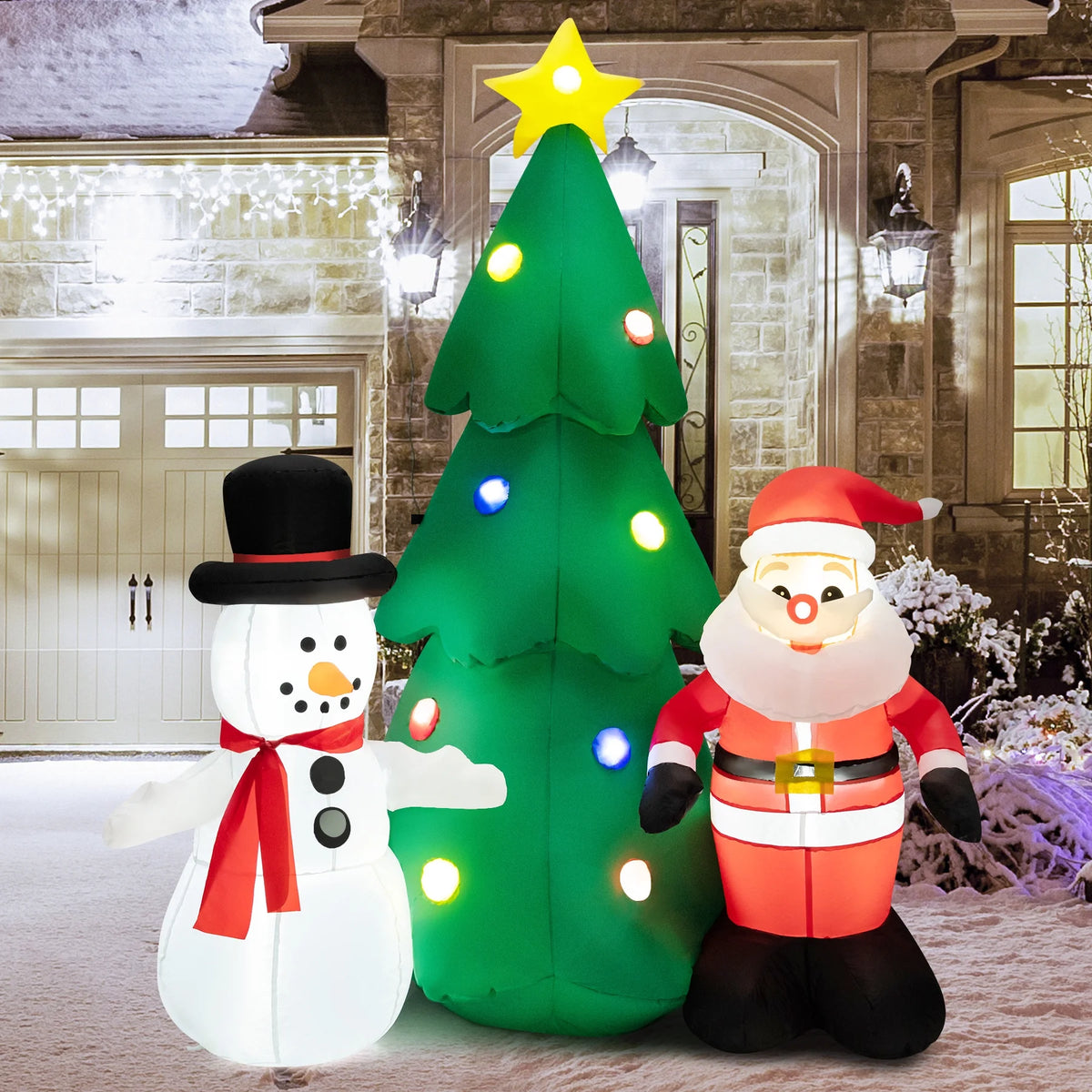 6FT Inflatable Christmas Tree & Santa Claus w/ LEDs & Air Blower Yard Decoration Q306637