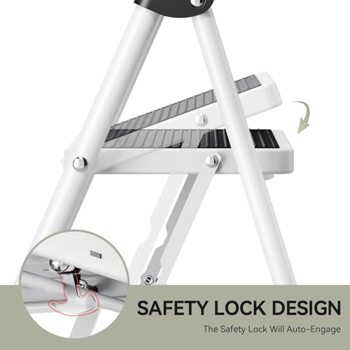 4 Step Folding Steel Step Ladder with Handrails White U298