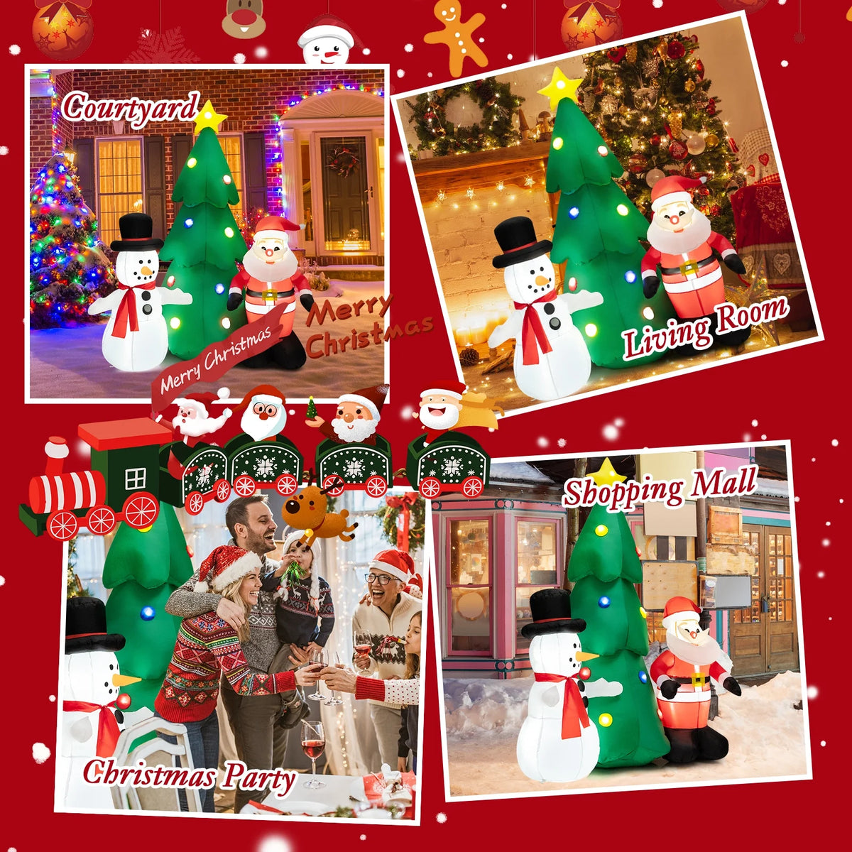 6FT Inflatable Christmas Tree & Santa Claus w/ LEDs & Air Blower Yard Decoration Q306637