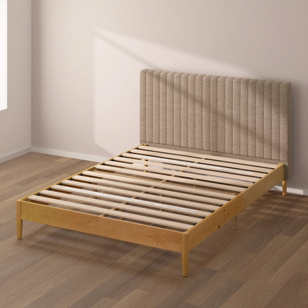 Queen Wood Platform Bed Frame with Upholstered Headboard V296363