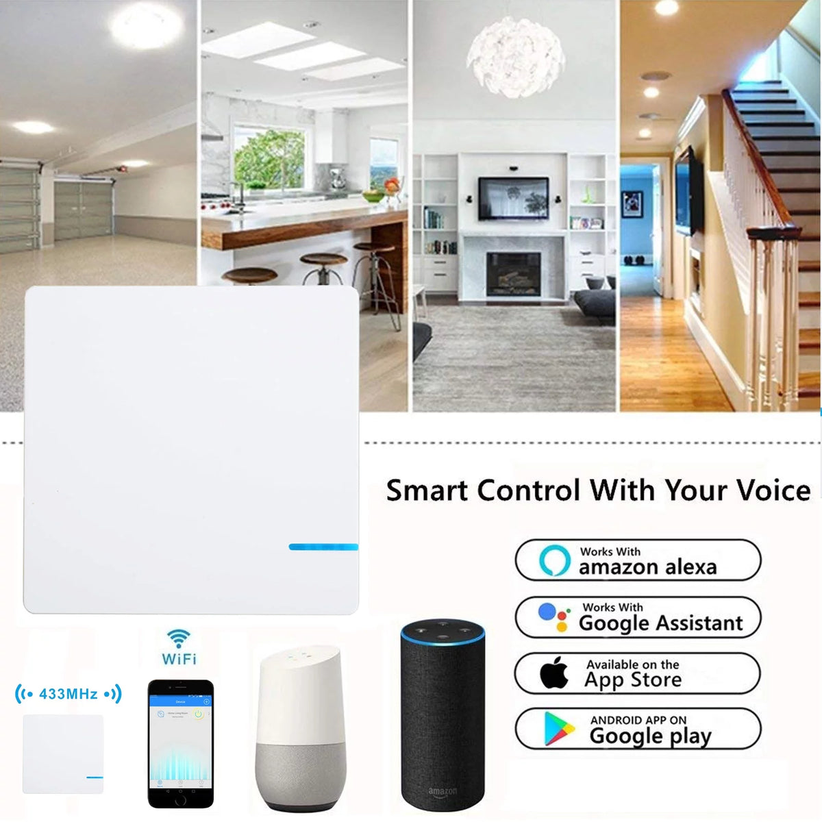 Smart Light Switch WiFi Wall Wireless 1-gang Switch with 2x WIFI Receiver G57488
