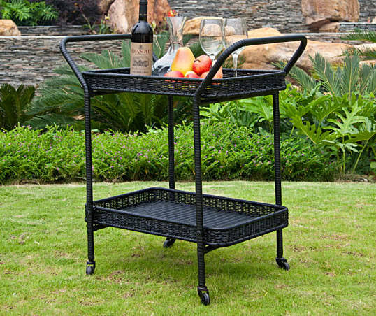 Black Wicker Patio Serving Cart U258677