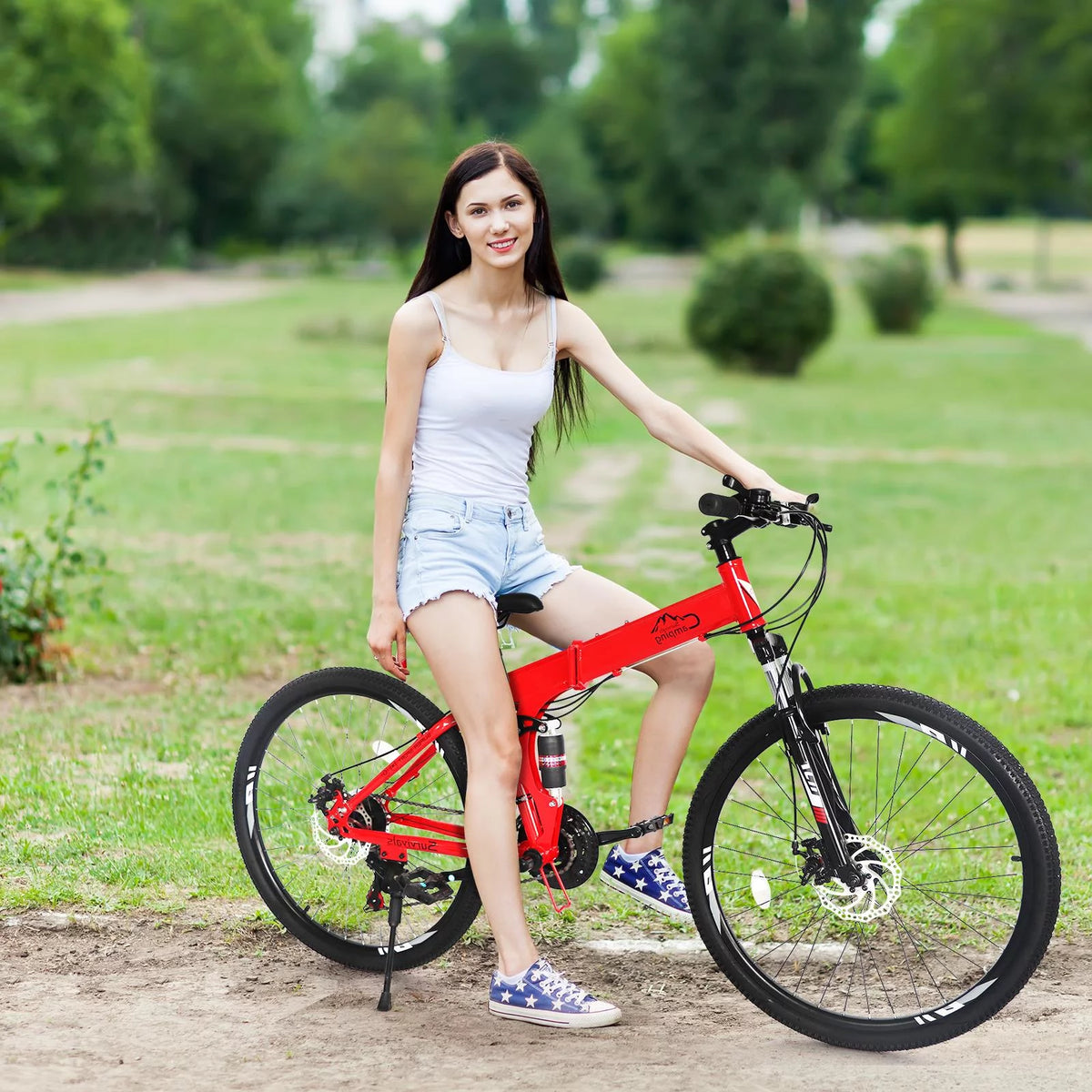 Folding Mountain Bike 21-Speed 26 inch Wheels Red V461243