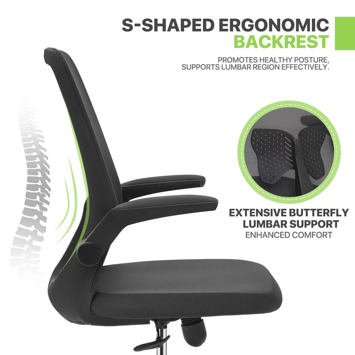 Black Adjustable Mesh Office Chair with Armrest W805