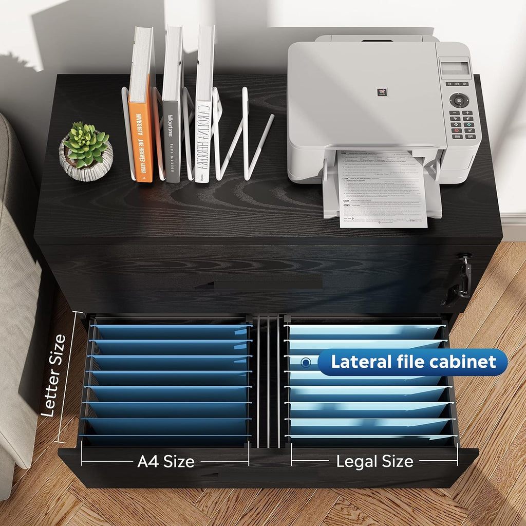 Black 2-Drawer Wood Lateral File Cabinet Q2987
