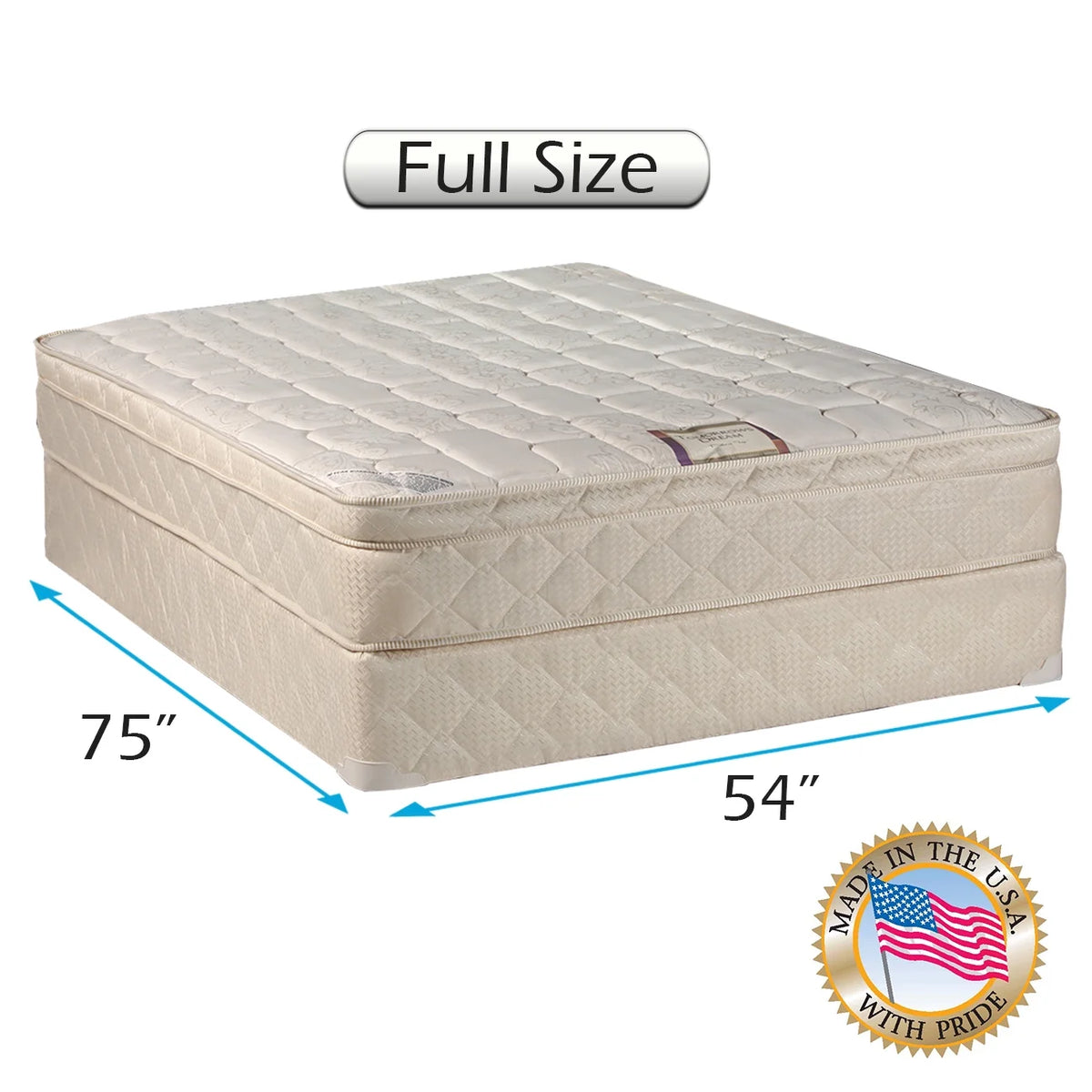 Full Size Innerspring PillowTop Eurotop Mattress Set with Bed Frame R883