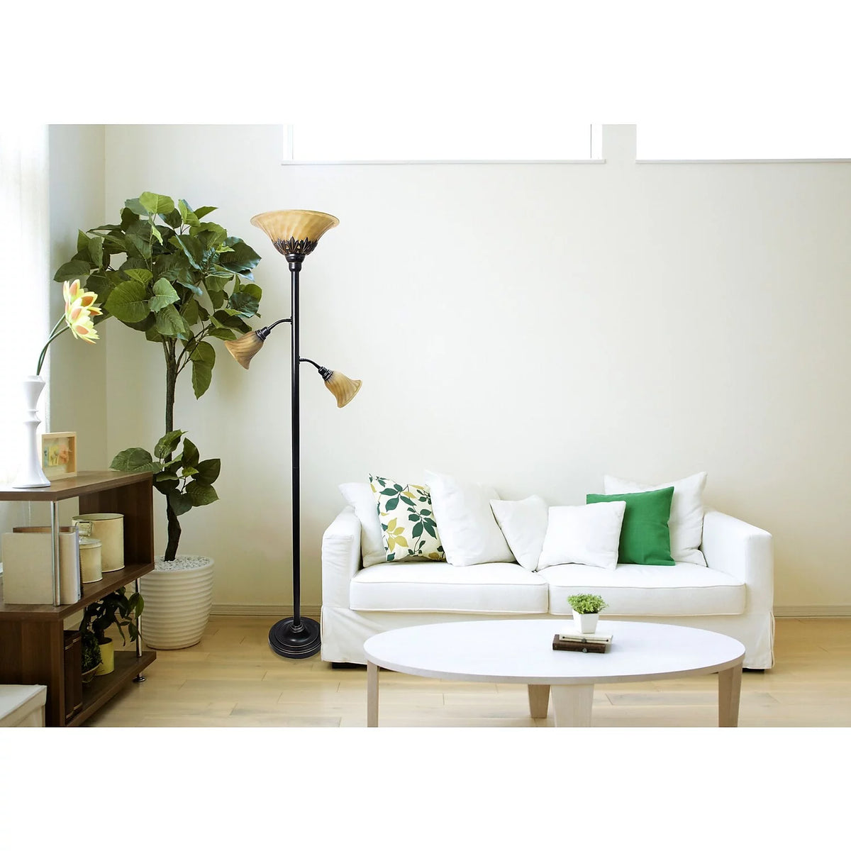 3 Light Floor Lamp with Scalloped Glass Shades Q659223
