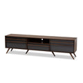 Grey Walnut Wood TV Stand with Drop-Down Compartments W74722