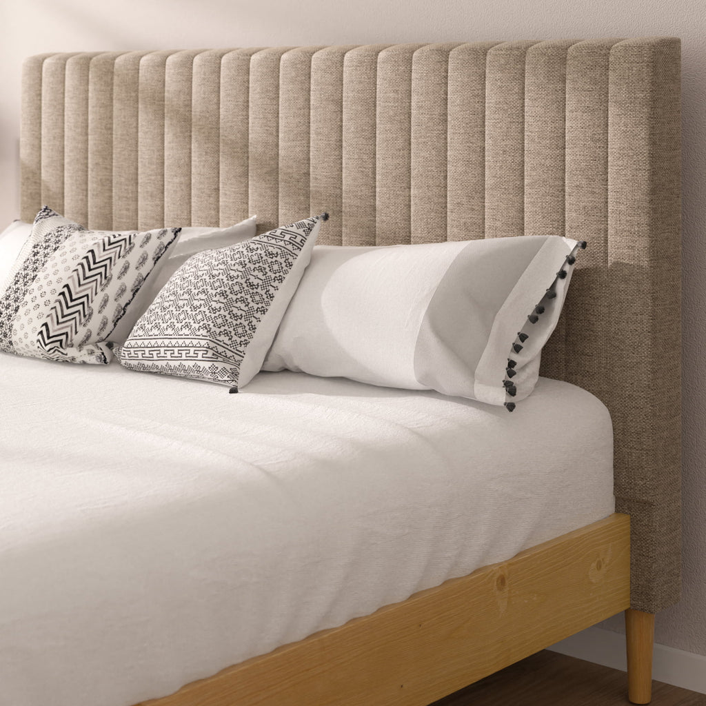 Queen Wood Platform Bed Frame with Upholstered Headboard V296363