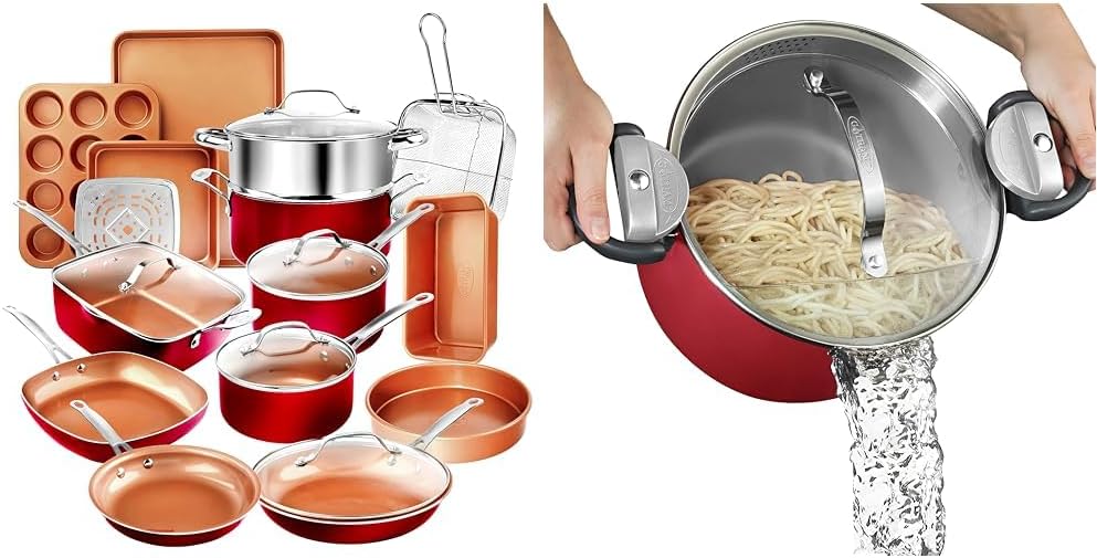 20 Pc Nonstick Ceramic Pots and Pans Cookware Bakeware Set with 5 Quart Stock Pot with Strainer Lid C343