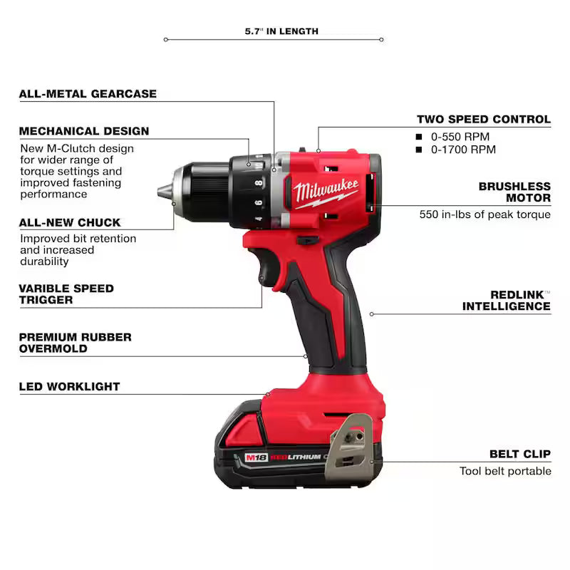 18V Lithium-Ion Brushless Cordless Compact Drill/Impact Combo Kit 2-Tool D2055