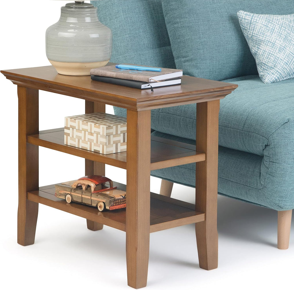 Black Solid Wood Narrow Side Table with 2 Shelves S39357