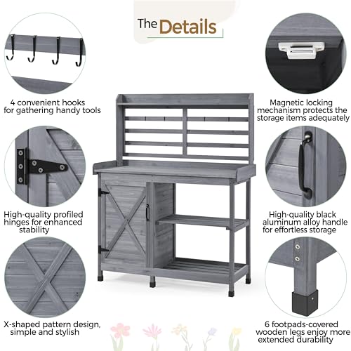 Large Wood Potting Bench with Storage Cabinet L552