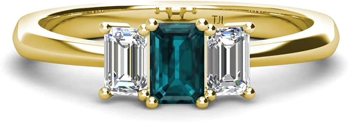 Emerald Cut 6x4 mm London Blue Topaz & Lab Grown Diamond 1 1/3 ctw 3 Stone Engagement Ring 14K Yellow Gold U876603