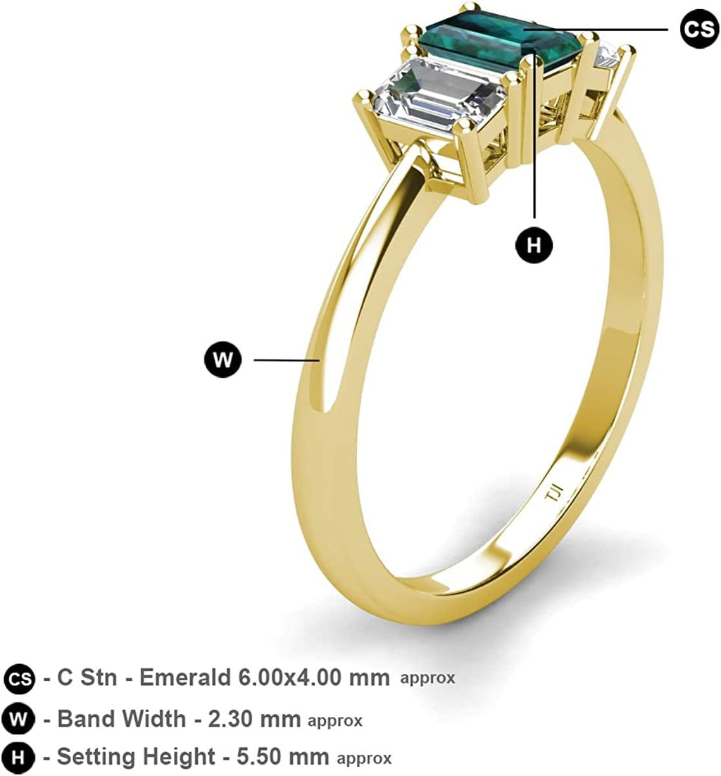 Emerald Cut 6x4 mm London Blue Topaz & Lab Grown Diamond 1 1/3 ctw 3 Stone Engagement Ring 14K Yellow Gold U876603