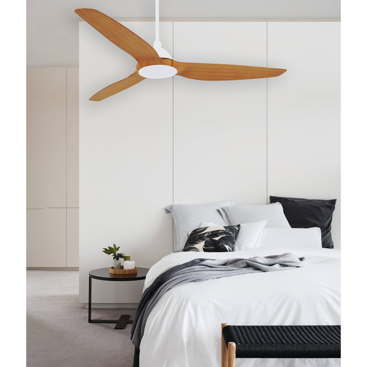 60 in. White & Teak DC Ceiling Fan X3103