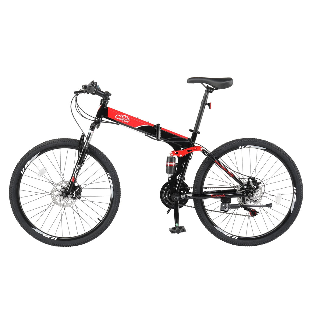 Folding Mountain Bike 21-Speed 26 inch Wheels Red V461243