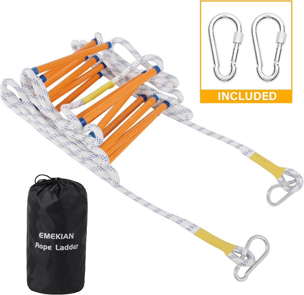 Emergency Fire Escape Ladder Flame Resistant Safety Extension Rope Ladder with 2 Hooks, 2M 6.6FT P44625