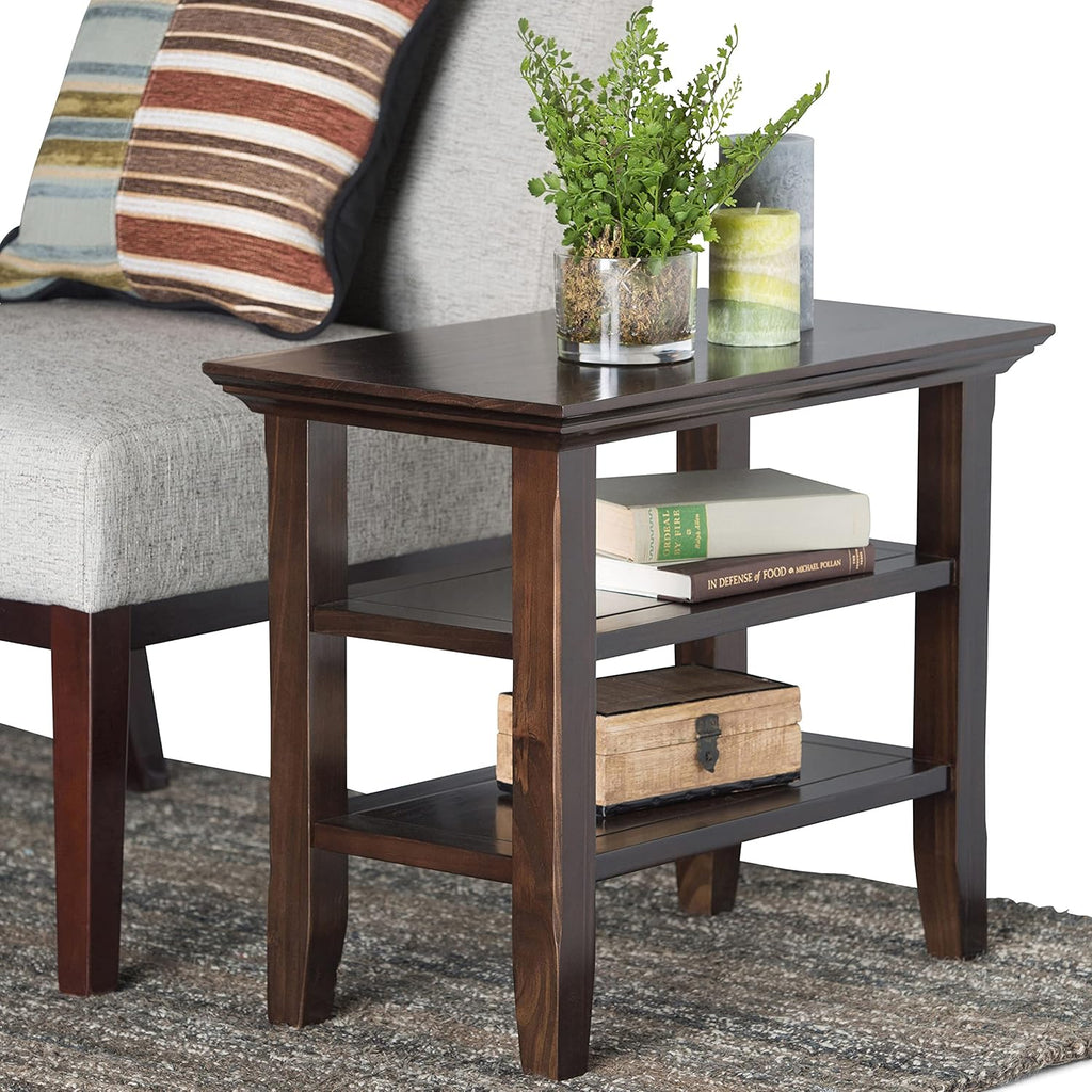 Black Solid Wood Narrow Side Table with 2 Shelves S39357