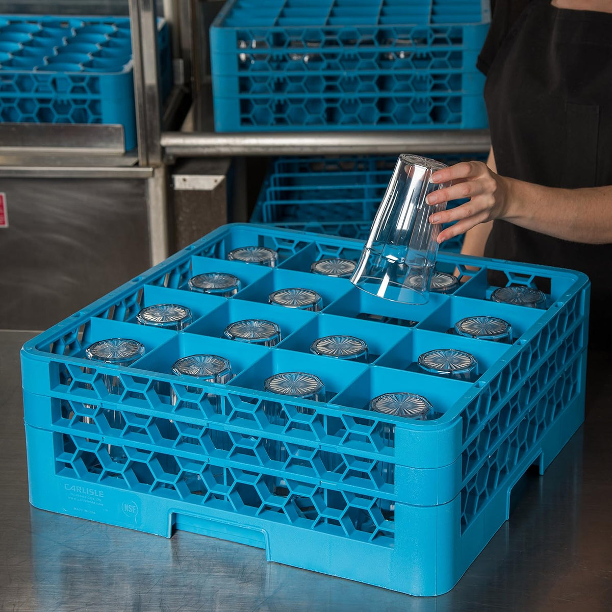 16 Compartment Glass Rack with 2 Extenders, Blue C6605