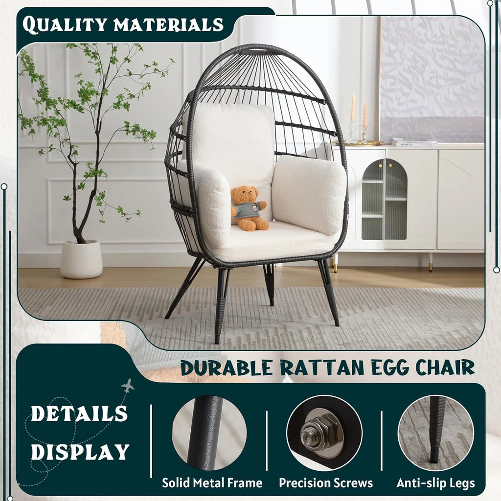 Oversized Wicker Egg Chairs Set of 2 with Cushions G248762