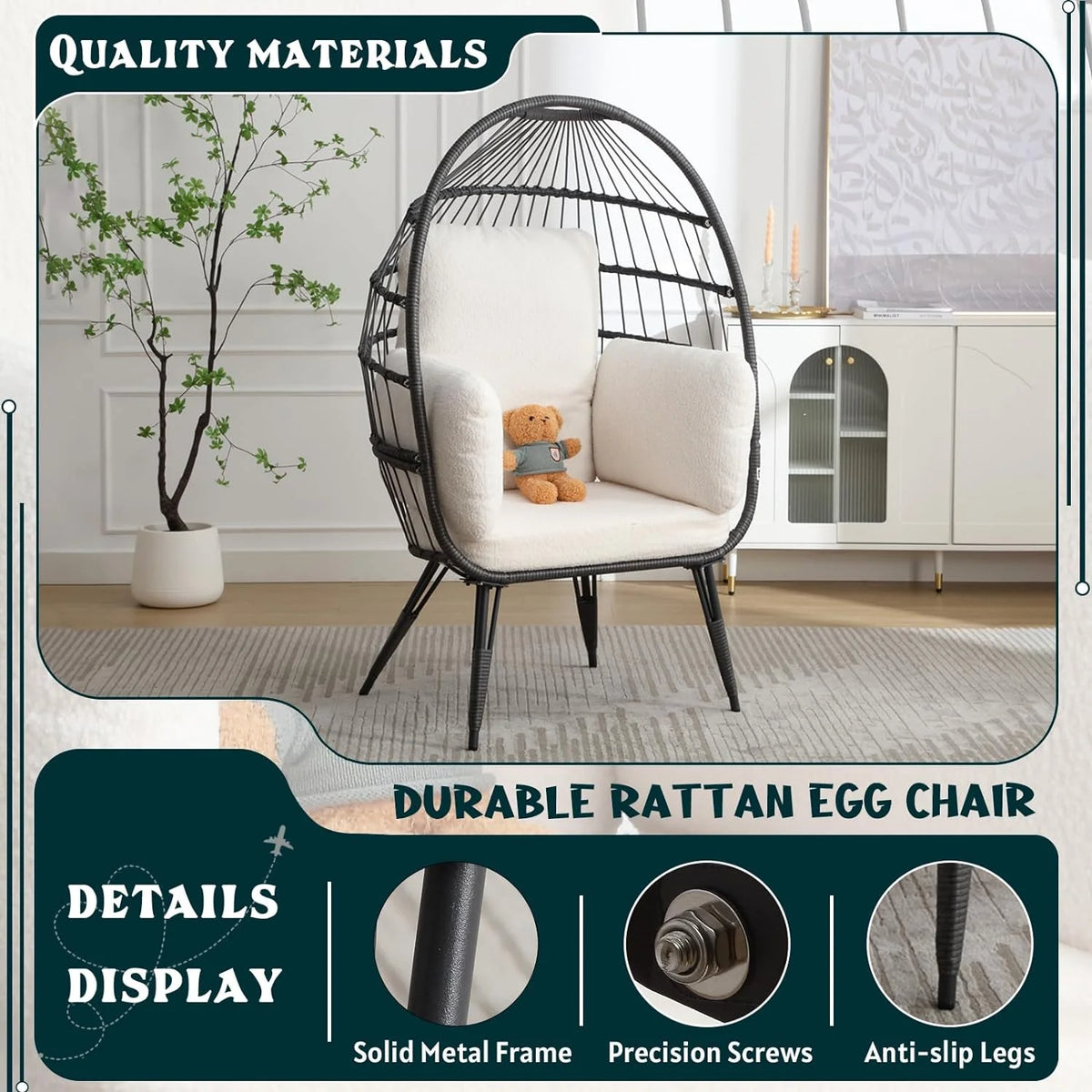 Oversized Wicker Egg Chairs Set of 2 with Cushions G248762