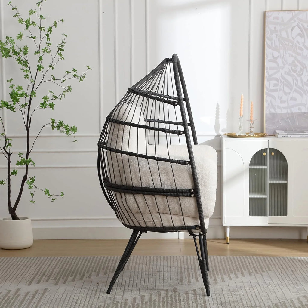 Oversized Wicker Egg Chairs Set of 2 with Cushions G248762