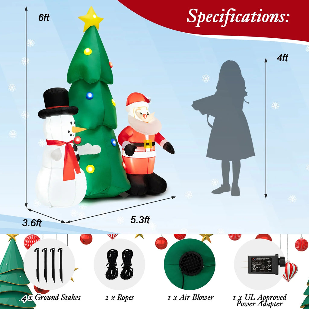 6FT Inflatable Christmas Tree & Santa Claus w/ LEDs & Air Blower Yard Decoration Q306637