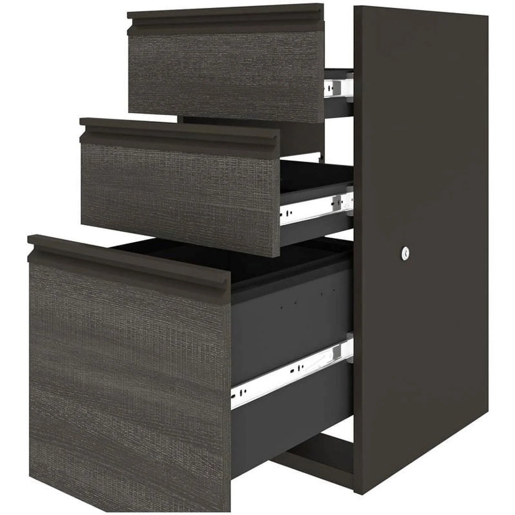 6 Piece Wood L Shaped Computer Desk with Hutch in Bark Gray W48274