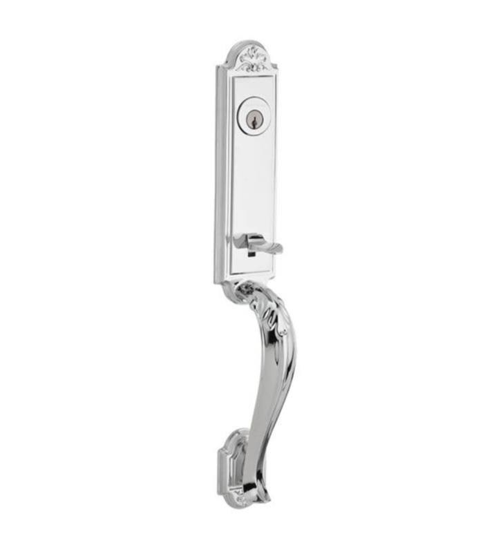 Satin Nickel Handleset with Ellipse Knob and Traditional Arch Rose J495