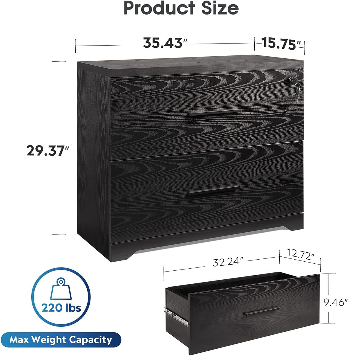 Black 2-Drawer Wood Lateral File Cabinet Q2987