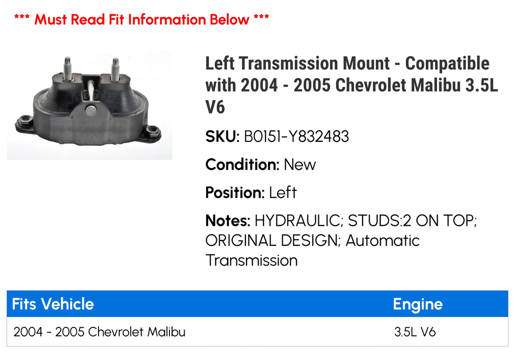 Left Transmission Mount for 2004-2005 Chevy Malibu 3.5L V6 S5279