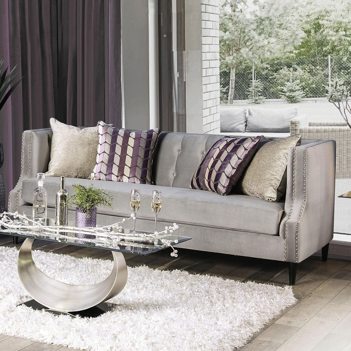 Gray & Purple Living Room Set 3pcs U23388