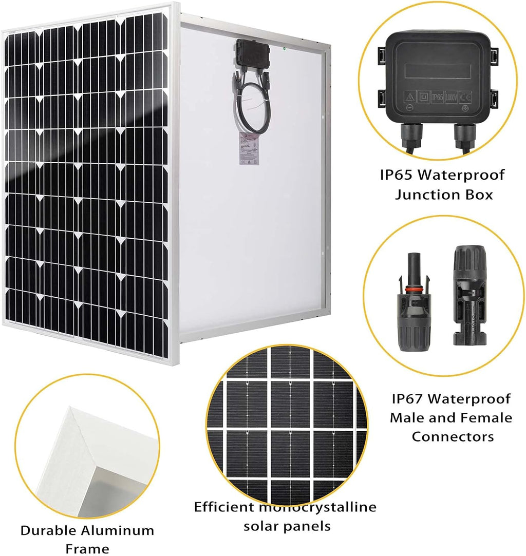 100W 12V Monocrystalline Solar Panel Kit with 30A PWM Charge Controller V262