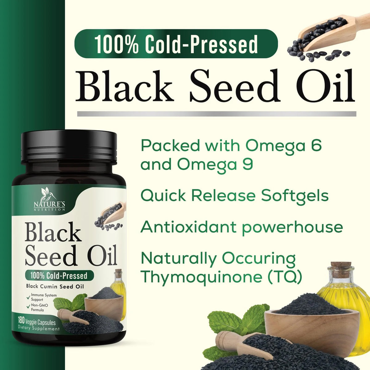 Black Seed Oil Capsules 1000mg, 180 Capsules Y96704