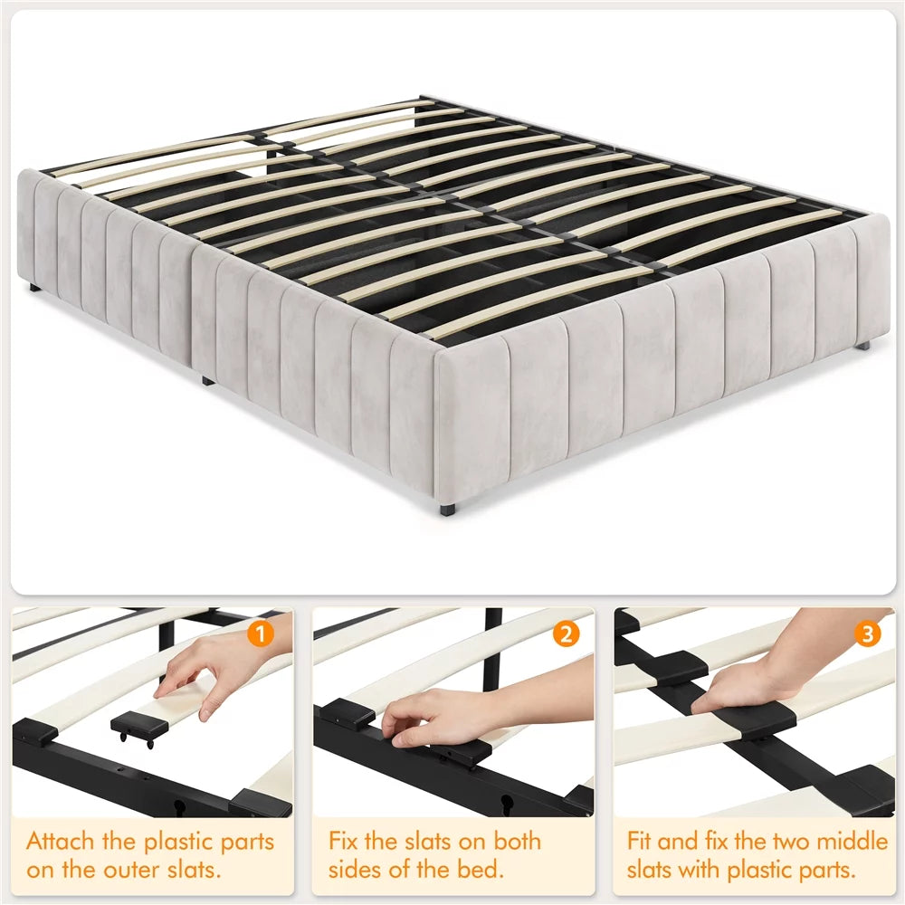Beige Upholstered Storage Bed with 4 Drawers B824