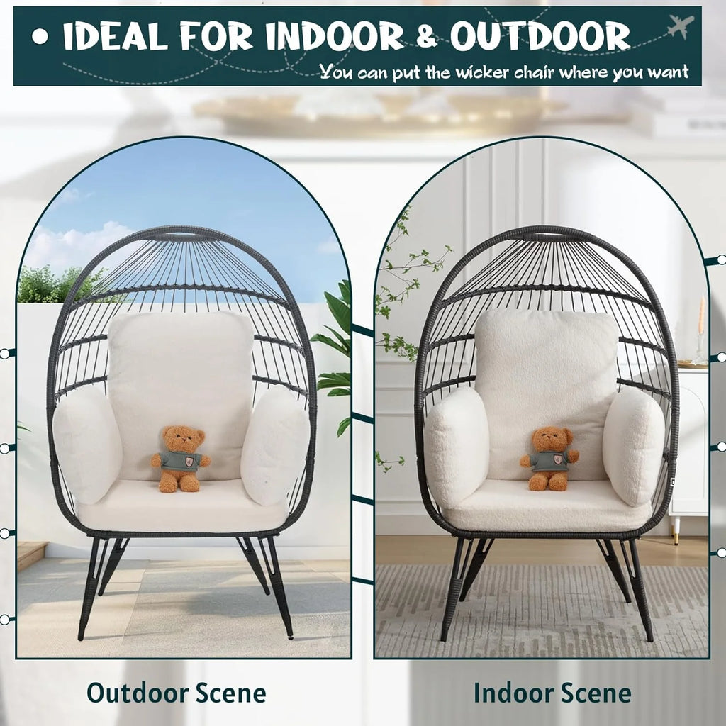 Oversized Wicker Egg Chairs Set of 2 with Cushions G248762