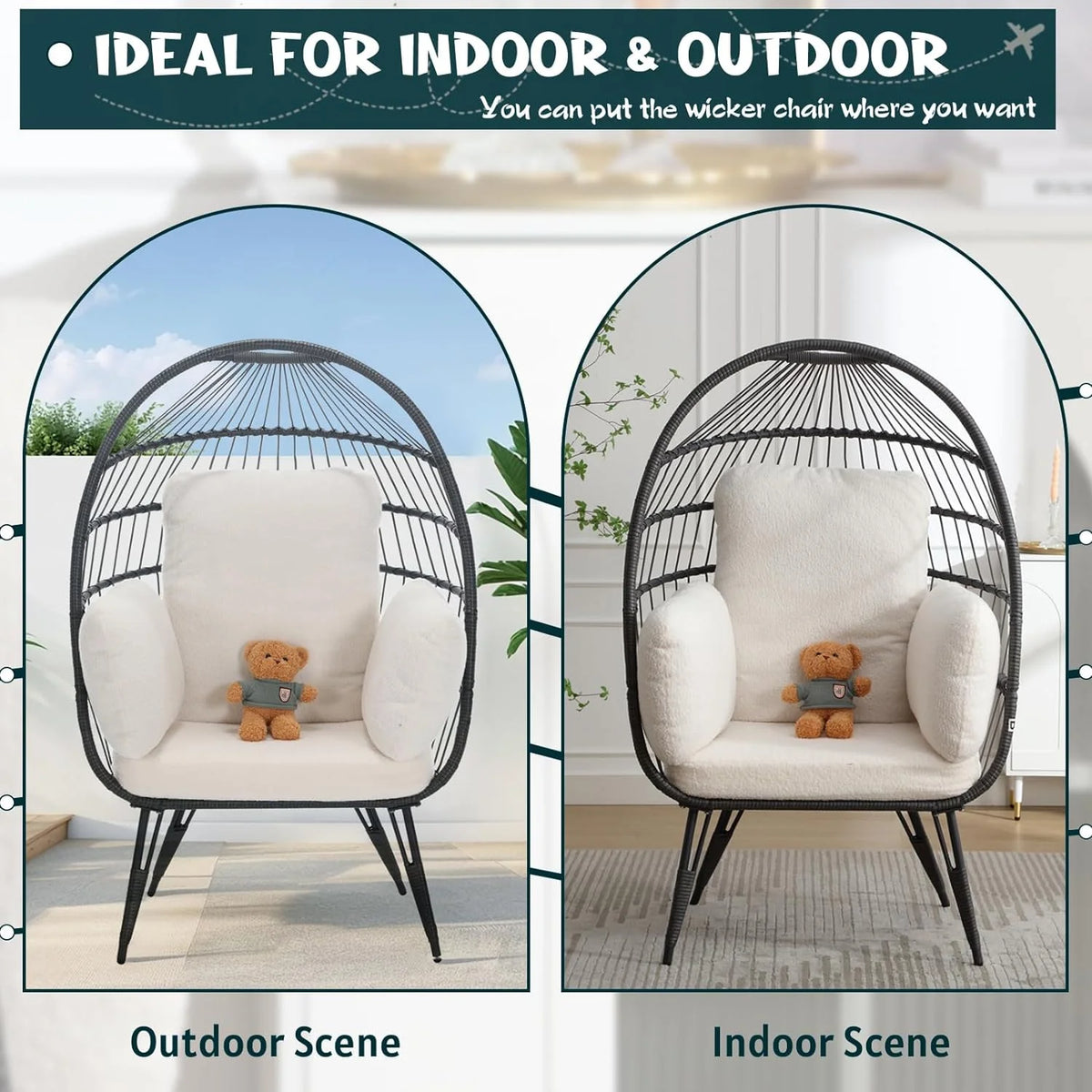 Oversized Wicker Egg Chairs Set of 2 with Cushions G248762