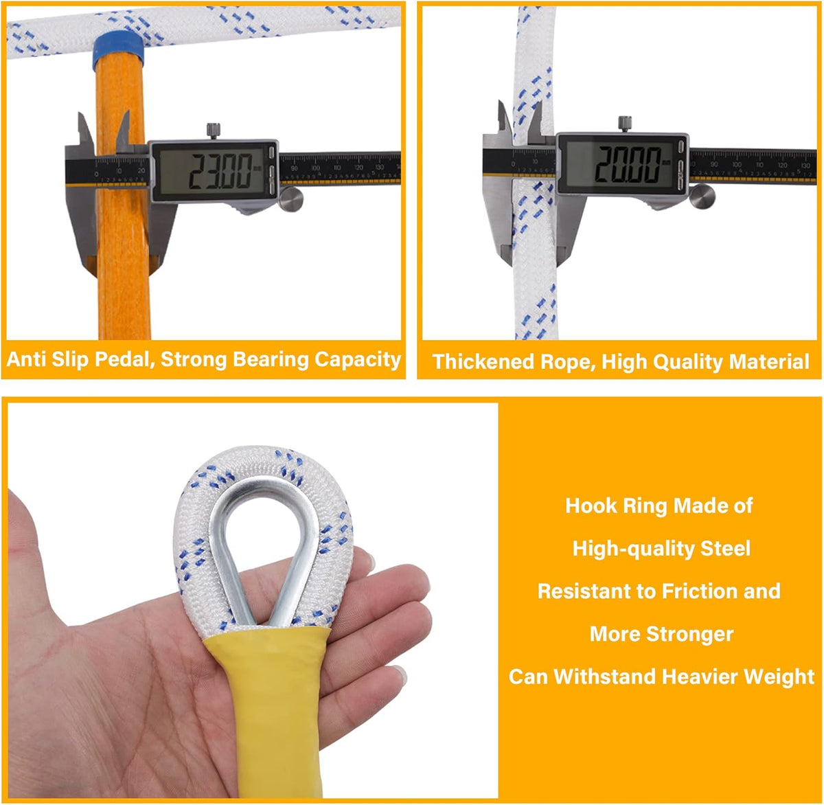 Emergency Fire Escape Ladder Flame Resistant Safety Extension Rope Ladder with 2 Hooks, 2M 6.6FT P44625