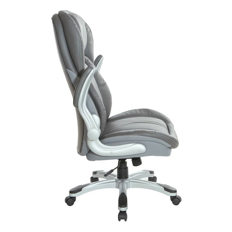 Grey Bonded Leather Executive Chair with Flip Arms U96362