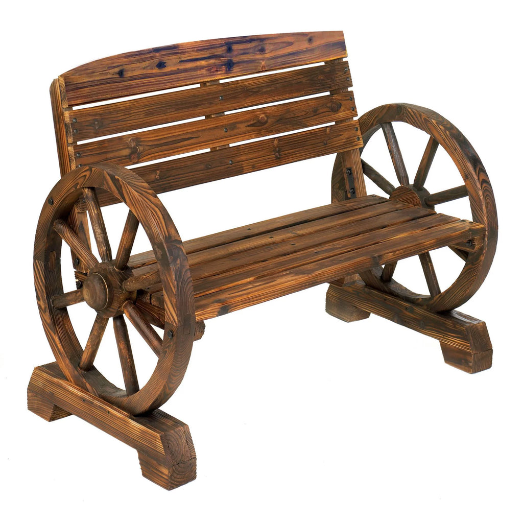 Brown Wagon Wheel Bench E5106